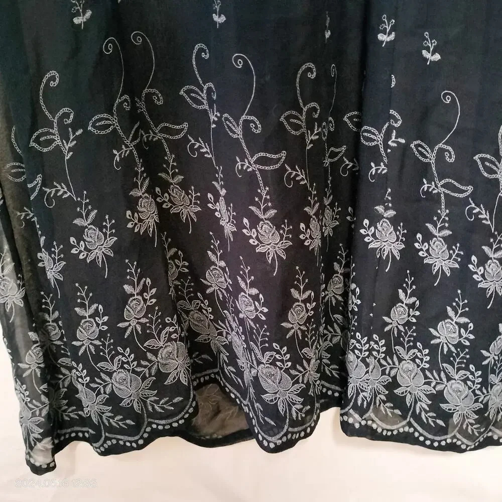 Phool Size XLarge Black Sheer Gray embroidery Maxi Kimono Cover Up Dress - Picture 6 of 10
